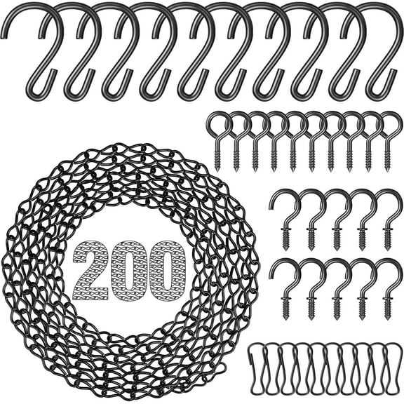 200 in Steel Hanging Chain with S-Hooks, Snap Hooks, Ceiling Hooks Adjustable Length for Hanging Bird Feeders, Planters, Lanterns, Billboards
