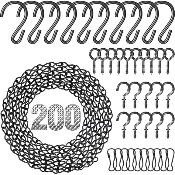 200 in Steel Hanging Chain with S-Hooks, Snap Hooks, Ceiling Hooks Adjustable Length for Hanging Bird Feeders, Planters, Lanterns, Billboards