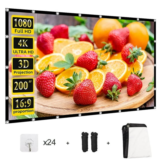200 inch Outdoor Projector Screen,Foldable Washable Anti-Crease Portable Projection Screen Projector 4K 16:9 HD Rear Front Movies Screen for Backyard Home Theater Office