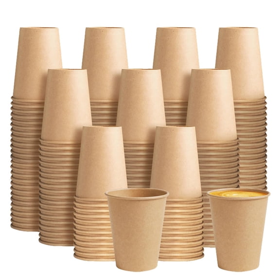 200 packing 10 oz kraft paper cup, disposable paper coffee cup, brown unbleached drinking cup for hot/cold drink, home, party, cafe, office, bistro, corporate