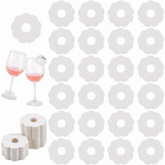 200 pc 200 Pcs Paper Drink Name Tags for Wine Glasses 2inch Flower Shape Tan/White Color Wine Glass Marker Blank Wine Glass Charm Cocktail Champagne Tag Identification Marker for Party Guest