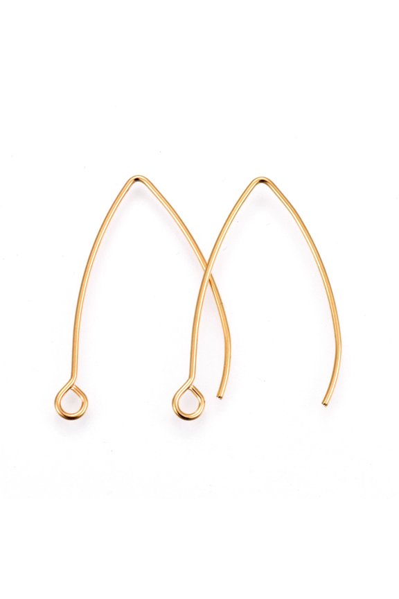 200 pc 304 Stainless Steel Earring Hooks Ear Wire with Horizontal Loop Golden 29~30x20x0.9mm Hole: 2mm 19 Gauge Pin: 0.9mm