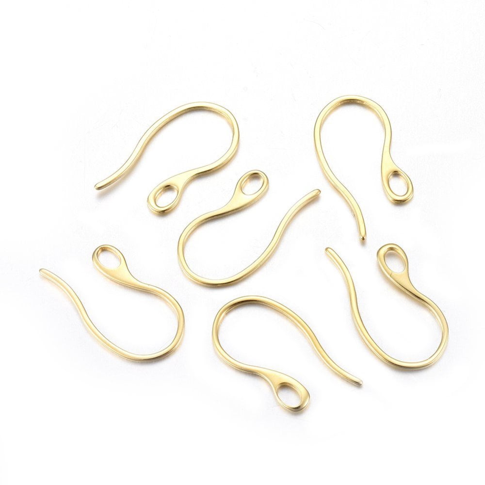 200 pc 304 Stainless Steel Earring Hooks with Horizontal Loop 22x11.5x1mm Hole: 3x2mm 18.5~21 Gauge Pin: 0.7~1mmDIY Real 18K Gold Plated