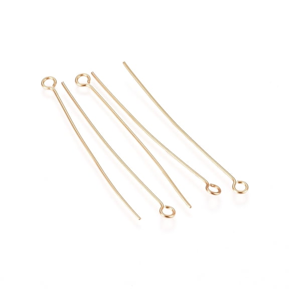 200 pc 304 Stainless Steel Eye Pins Golden 40x0.6mm Hole: 2mm