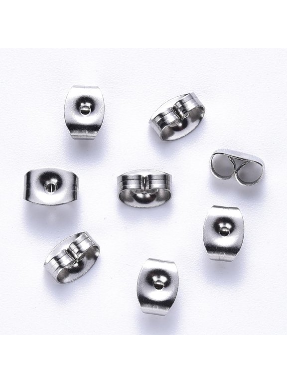 200 pc 316 Stainless Steel Ear Nuts Butterfly Earring Backs for Post Earrings 6x4x3mm Hole: 0.9mm