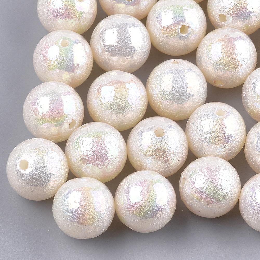200 pc Acrylic Imitation Pearl Beads AB Color Round Seashell Color 14x13.5mm Hole: 2mm