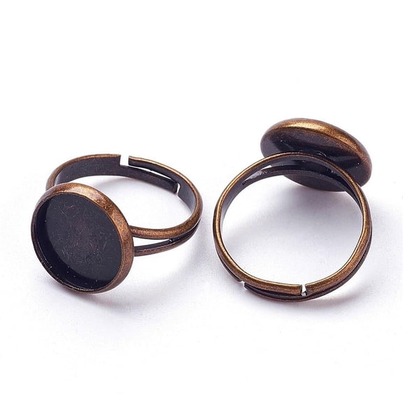 200 pc Adjustable Brass Ring Components Pad Finger Rings Cadmium Free & Nickel Free & Lead Free Antique Bronze Tray: 14mm Inner diameter: 12mm 17.5mm