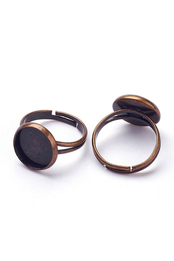 200 pc Adjustable Brass Ring Components Pad Finger Rings Cadmium Free & Nickel Free & Lead Free Antique Bronze Tray: 14mm Inner diameter: 12mm 17.5mm