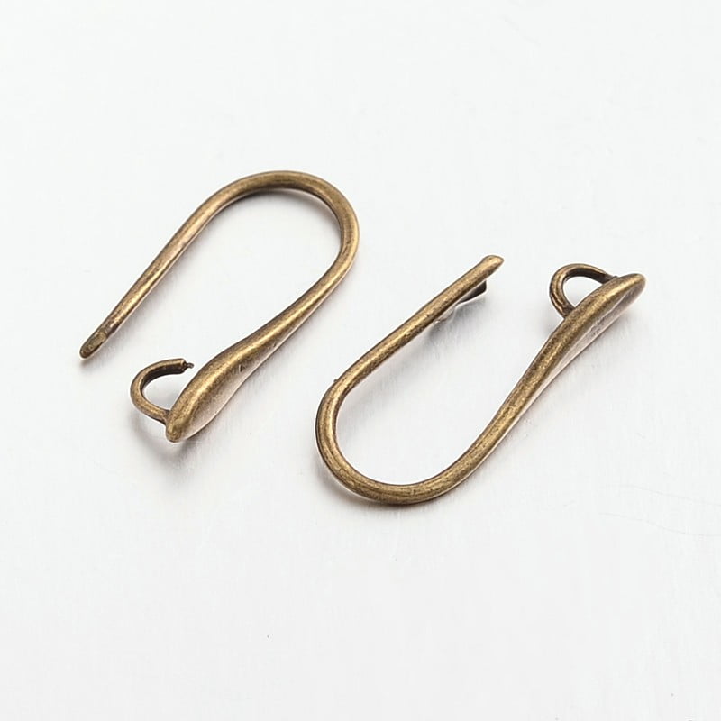 200 pc Brass Earring Hooks for Earring Designs Ear Wire Lead Free & Cadmium Free Bronze 20.5x8.5x2.5mm Hole: 2mm 18 Gauge Pin: 1mm