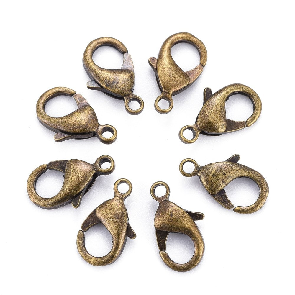 200 pc Brass Lobster Claw Clasps Parrot Trigger Clasps Cadmium Free Nickel Free Lead Free Antique Bronze 15x8x3mm Hole: 2mm