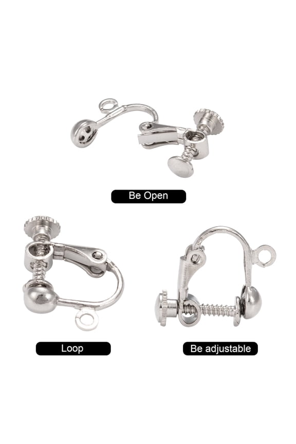 200 pc Brass Screw On Clip-on Earring Dangling Charms Pendants Setting Findings Spiral Ear Clip for Non-Pierced Ears Platinum 14x17x4mm Hole: 1mm
