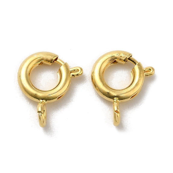 200 pc Brass Spring Ring Clasps Ring Real 18K Gold Plated 10x8x3mm Hole: 1.6mm