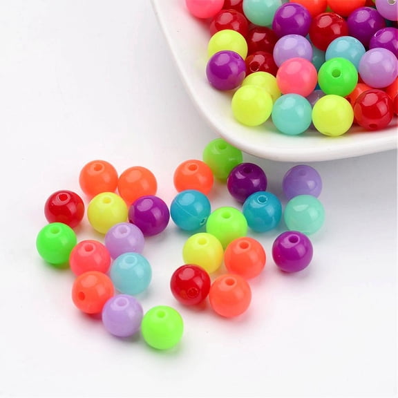200 pc Fluorescent Acrylic Beads Round Mixed Color 8mm Hole: 1.5mmDIY