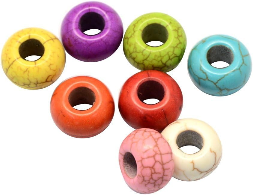 200 pc Gemstone European Beads Large Hole Beads Dyed Rondelle Mixed Color 13~14x8~8.5mm Hole: 5~6mmDIY