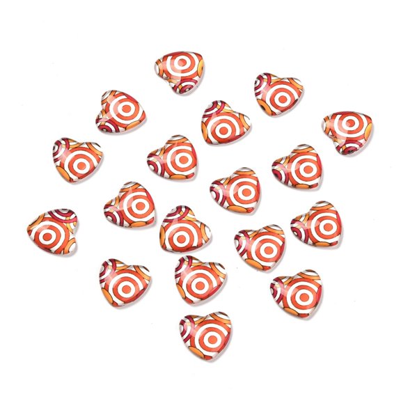 200 pc Glass Cabochons Heart with Circle Pattern Orange 18x18x4.5mm
