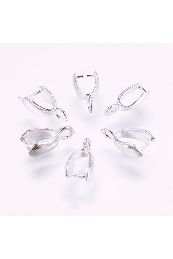200 pc Grade AA Brass Ice Pick Pinch Bails for Pendant Making Cadmium Free & Nickel Free & Lead Free Silver 11x6x3.6mm Hole: 2mm Pin: 1mmDIY