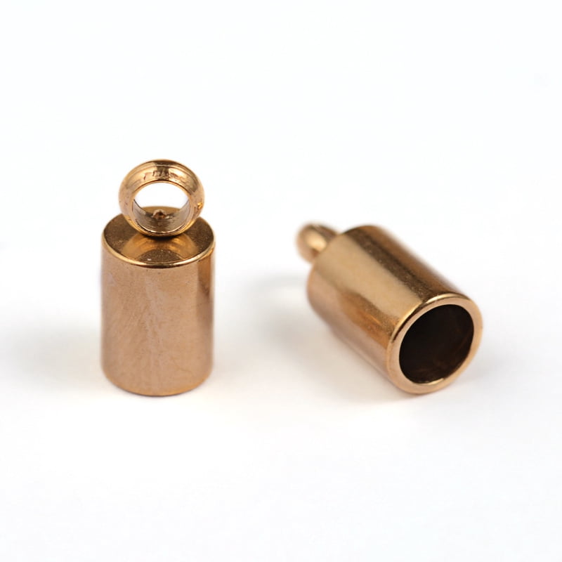 200 pc Ion Plating(IP) 304 Stainless Steel Cord Ends End Caps Column Golden 8x4mm Hole: 2mm Inner Diameter: 3mm