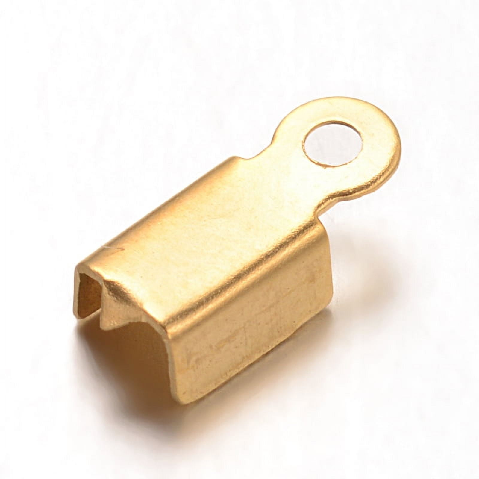 200 pc Ion Plating(IP) 304 Stainless Steel Folding Crimp Ends Fold Over Crimp Cord Ends Golden 10x4x3mm Hole: 1mm Inner Diameter: 3.5mm
