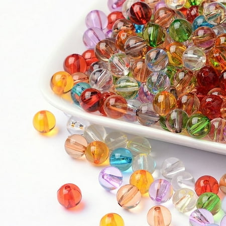 200 pc Mixed Round Transparent Acrylic Beads 8mm in diameter hole: 2mm