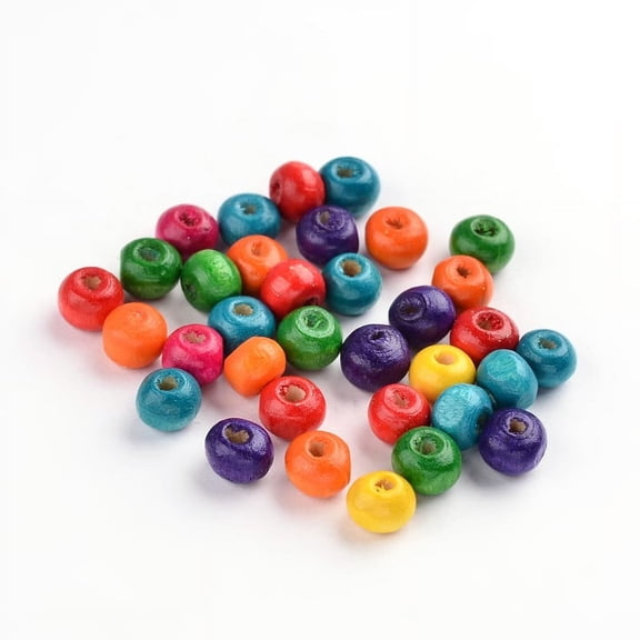 200 pc Natural Maple Wood Beads Dyed Round Lead Free Mixed Color 10x8.5mm Hole: 3.5mm