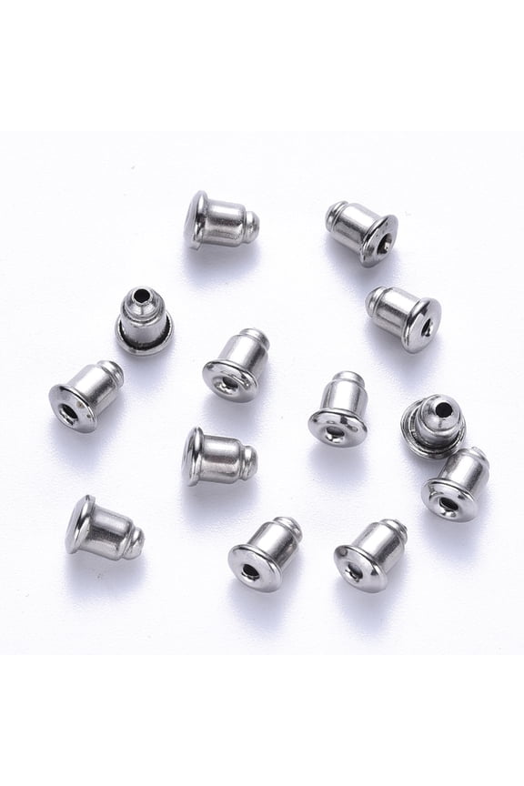 200 pc Non-Tarnish 304 Stainless Steel Bullet Ear Nuts Earring Backs Stainless Steel color 5.5x5.5x4.5mm Hole: 1.2mm
