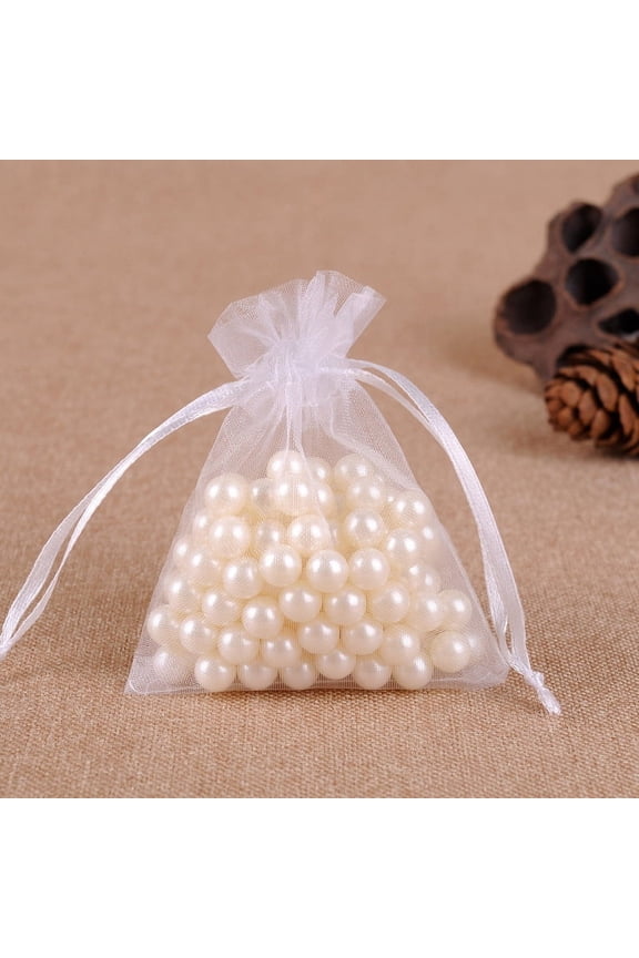 200 pc Organza Jewellery Storage Pouches Wedding Favour Party Mesh Drawstring Gift Bags Rectangle White 7x5cm Organza