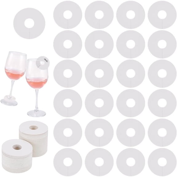 200 pc Paper Wine Glass Charms Blank Goblet Marker Flat Round White 50x0.5mm