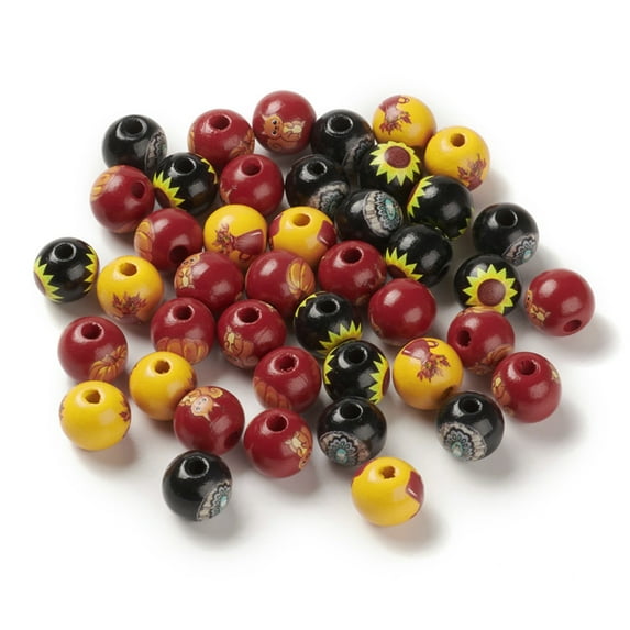 200 pc Printed Wood European Beads Large Hole Beads Round Mixed color 15.5~16x14.5mm Hole: 4.5mm
