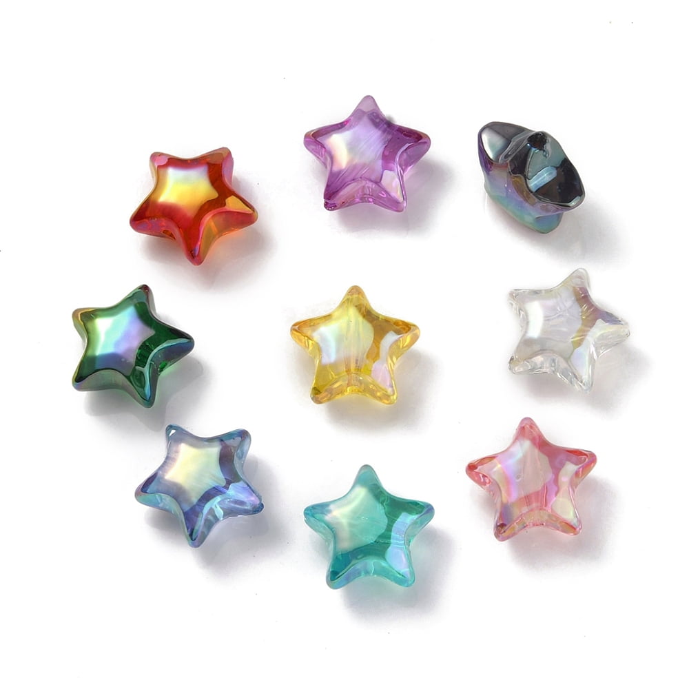 200 pc Rainbow Iridescent Acrylic Beads Star Mixed Color 18.5x19.5x10.5mm Hole: 2.9mm