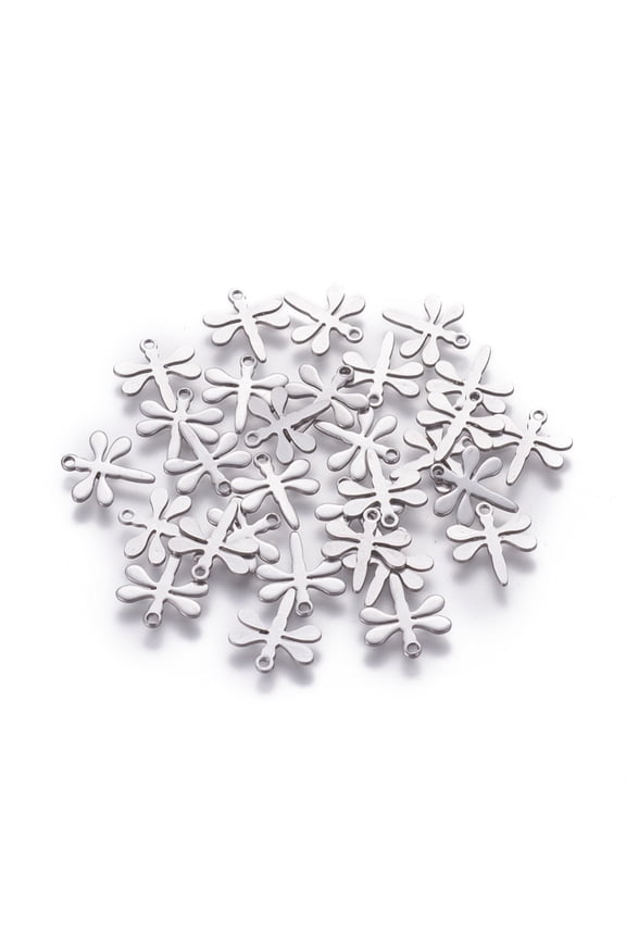 200 pc Resistant 201 Stainless Steel Charms Dragonfly Stainless Steel Color 11.5x10x0.7mm Hole: 1mm