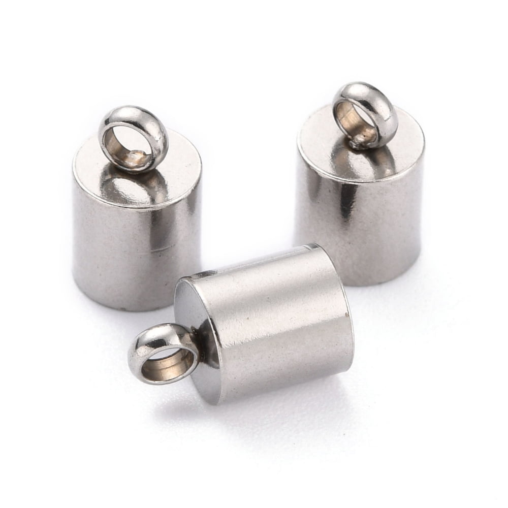 200 pc Resistant 304 Stainless Steel Cord Ends End Caps Stainless Steel Color 11x7mm Hole: 2.5mm Inner Diameter: 6mm
