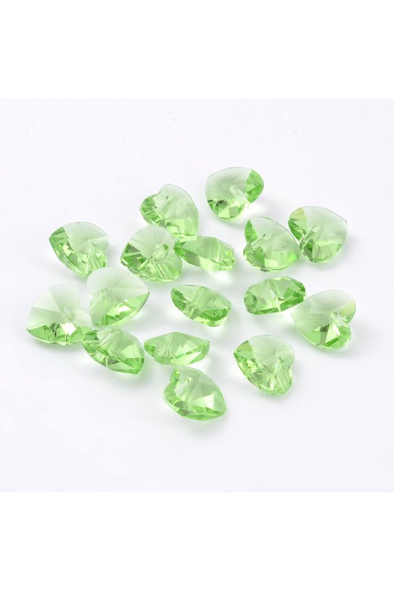 200 pc Romantic Valentines Ideas Glass Charms Faceted Heart Charm Light Green 10x10x5mm Hole: 1mm