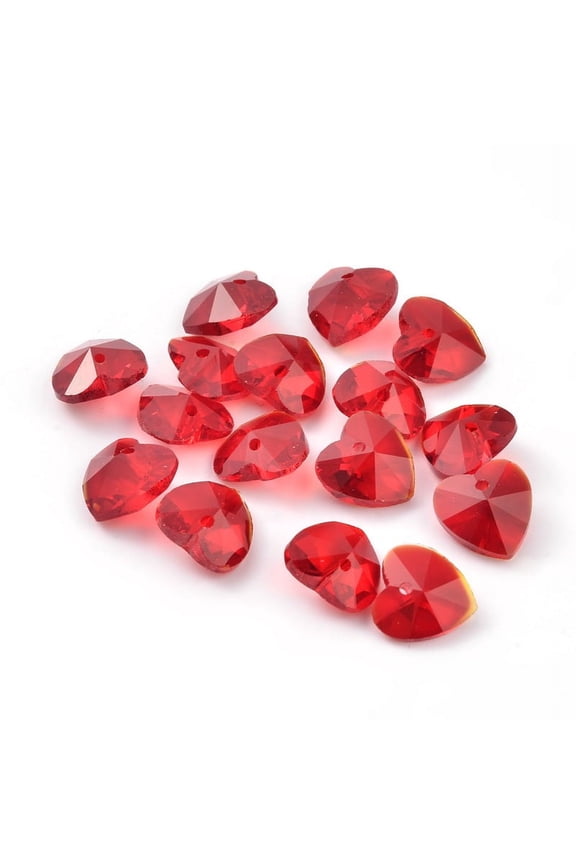 200 pc Romantic Valentines Ideas Glass Charms Faceted Heart Charm Red 10x10x5mm Hole: 1mm