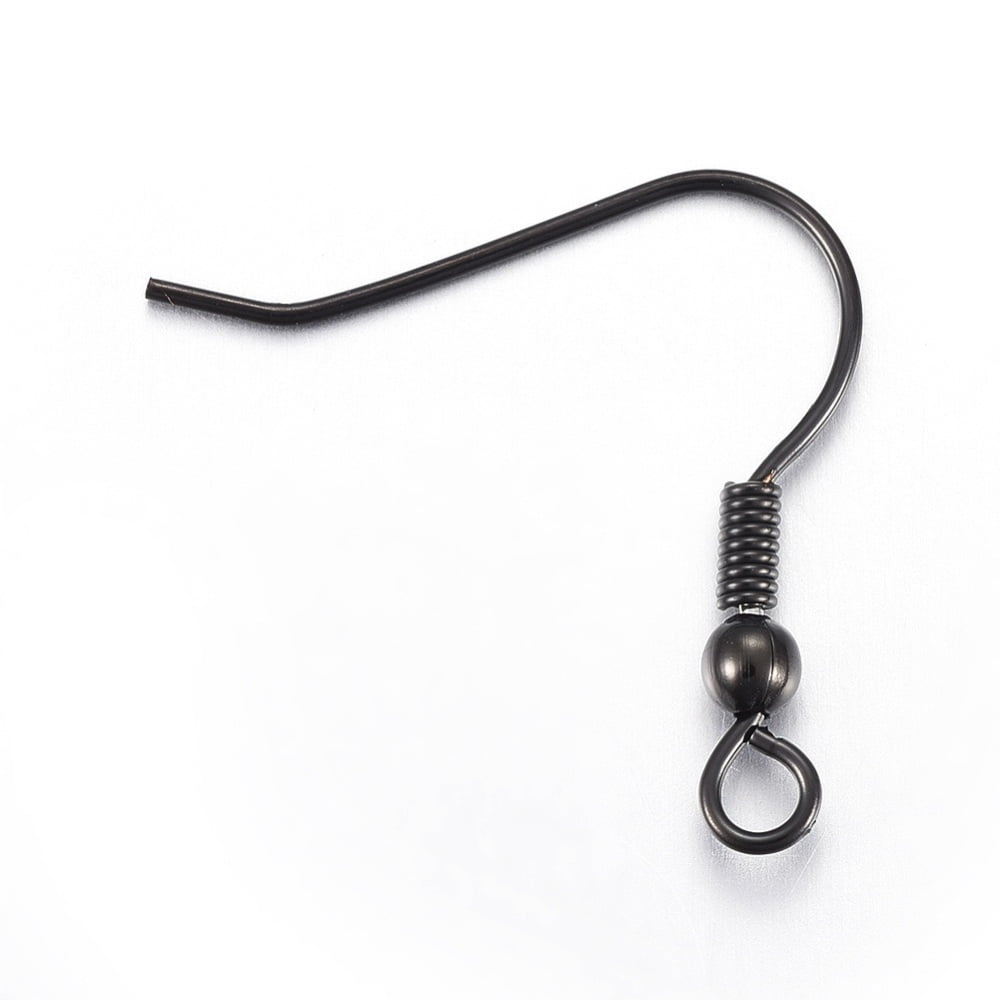 200 pc Stainless Steel Earring Hooks with Horizontal Loop Electrophoresis Black 20.5x21mm Hole: 2.5mm 22 Gauge Pin: 0.6mm