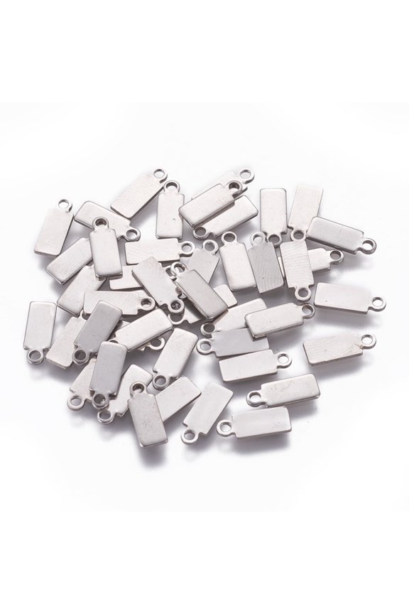 200 pc Tarnish Resistant 201 Stainless Steel Charms Stamping Blank Tag Rectangle Stainless Steel Color 10x4x1mm Hole: 1.2mm
