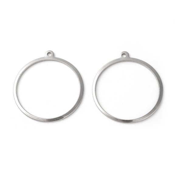 200 pc Tarnish Resistant 201 Stainless Steel Pendants Ring Stainless Steel Color 27~27.5x25x0.7~1mm Hole: 1.4mm