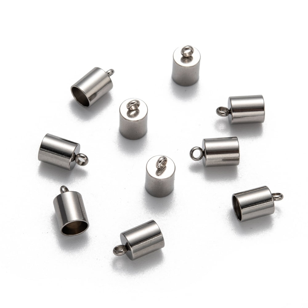200 pc Tarnish Resistant 304 Stainless Steel Cord Ends End Caps Stainless Steel color 10x6mm Hole: 2mm Inner Diameter: 5mm