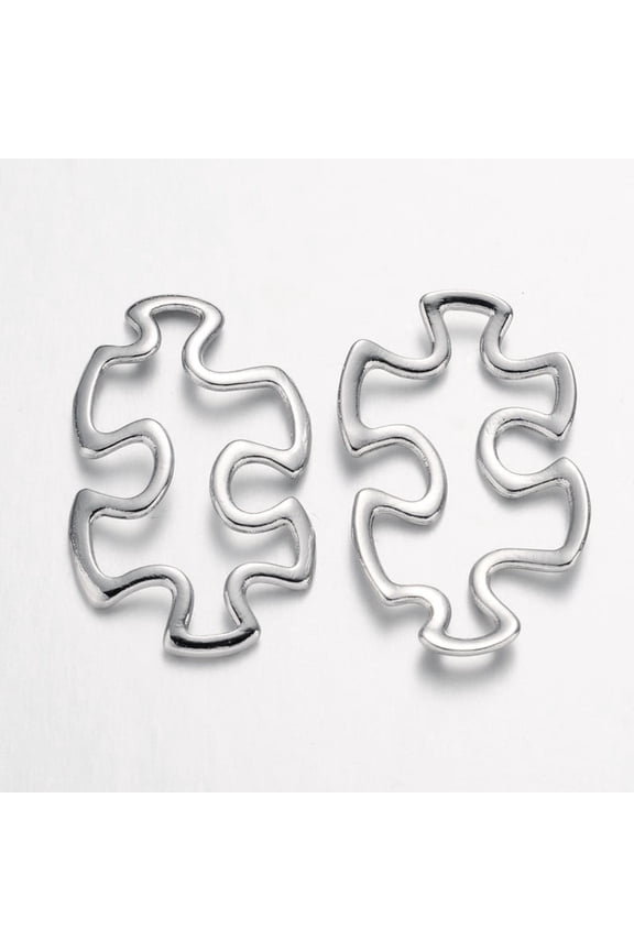 200 pc Tibetan Style Alloy Linking Rings Cadmium Free & Nickel Free & Lead Free Autism Puzzle Jigsaw Platinum 30x18x3mm
