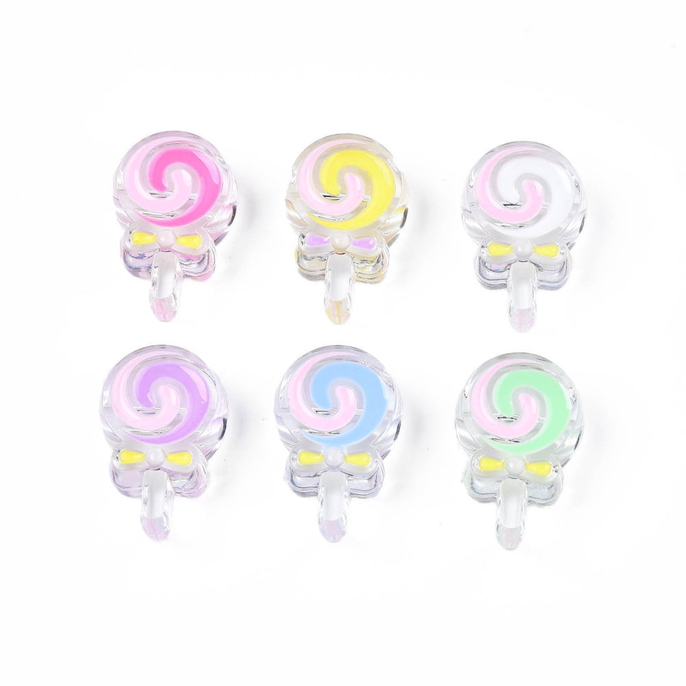 200 pc Transparent Acrylic Beads with Enamel Lollipop Mixed color 28x18.5x10.5mm Hole: 3mm