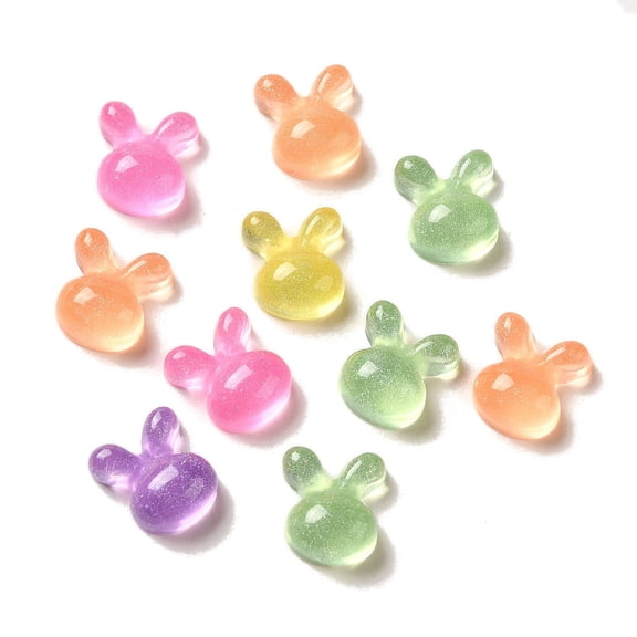 200 pc Transparent Resin Decoden Cabochons with Glitter Powder Mixed Color Rabbit 12x10.5x5.7mm