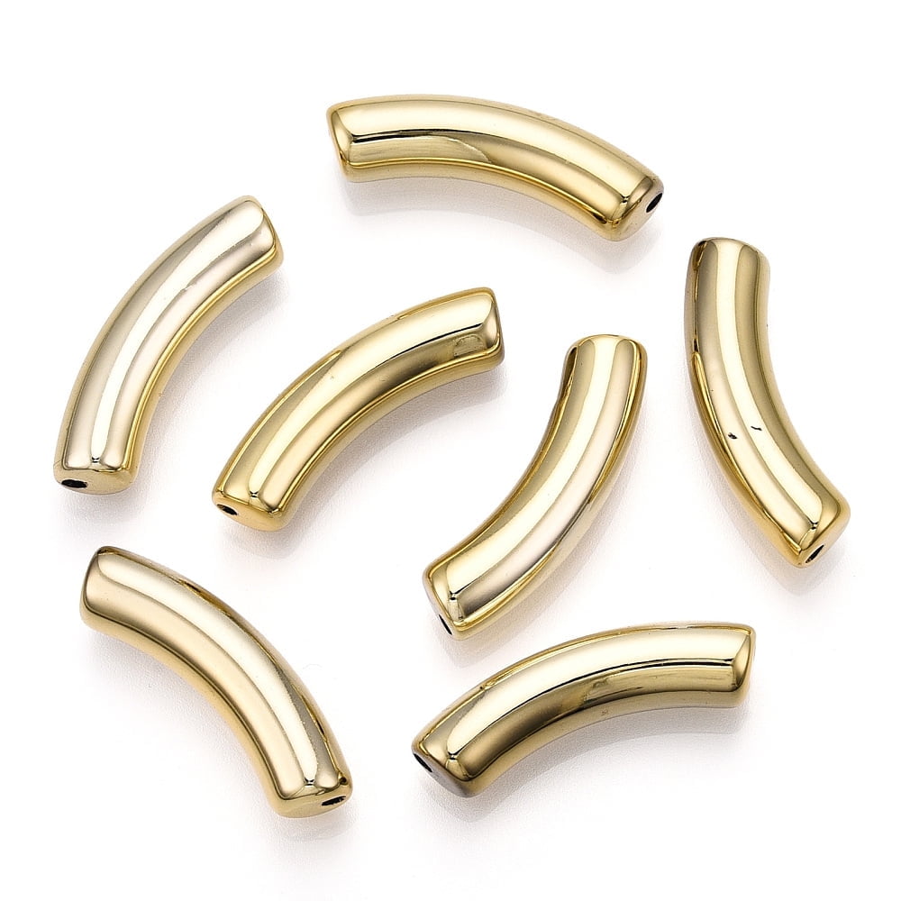 200 pc UV Plating Acrylic Beads Curved Tube Golden Plated 33x8x8mm Hole: 1.6mm