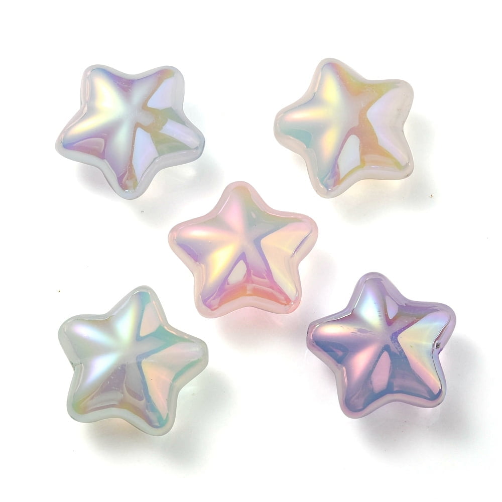 200 pc UV Plating Rainbow Iridescent Imitation Jelly Acrylic Beads Star Mixed color 19x20x9mm Hole: 2mm