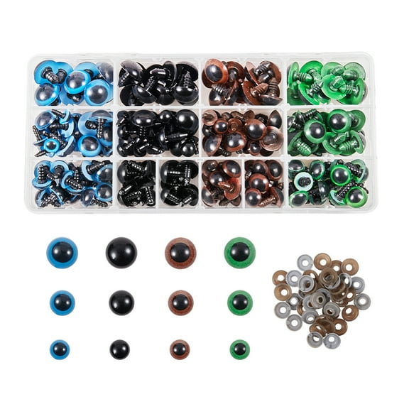 200 pcs 10~18mm Colorful Plastic Safety Eyes with Washers for Animal Crafts Stuffed Animals Puppet Making