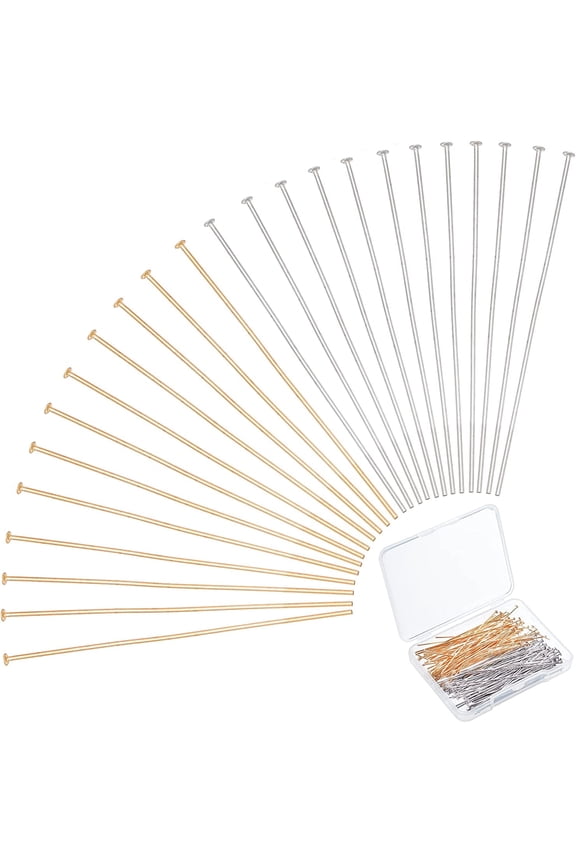 200 pcs 2 Colors 50mm 304 Stainless Steel Head Pin Findings for Earring Pendant Jewelry Making Golden/Silver