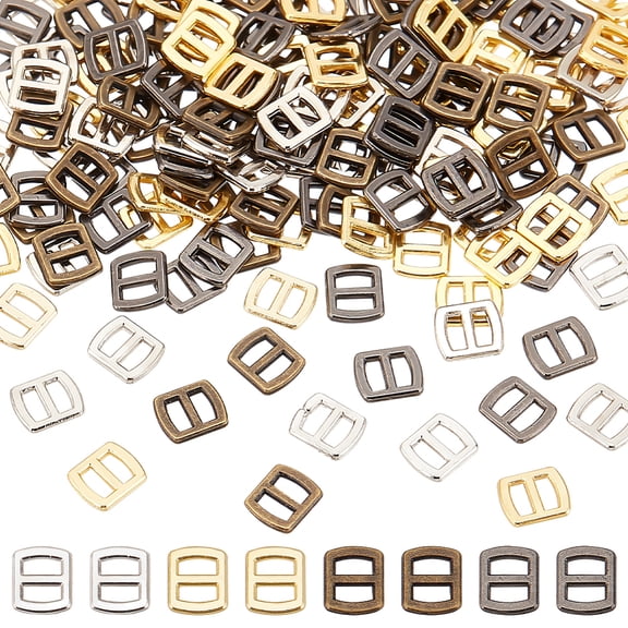 200 pcs 4 colors Mini Alloy Rectangle Adjuster Tri-Glide Slides Buckle Webbing Slider for Fasteners Dolls Clothing DIY Accessories