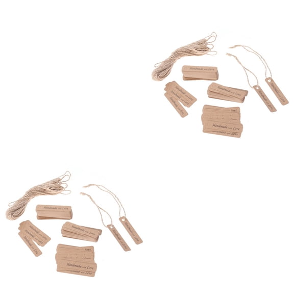 200 pcs  Kraft Paper Tags with Strings Gift Favors Baking Food Package Tags Handmade with Love Hanging Labels (Rectangle)