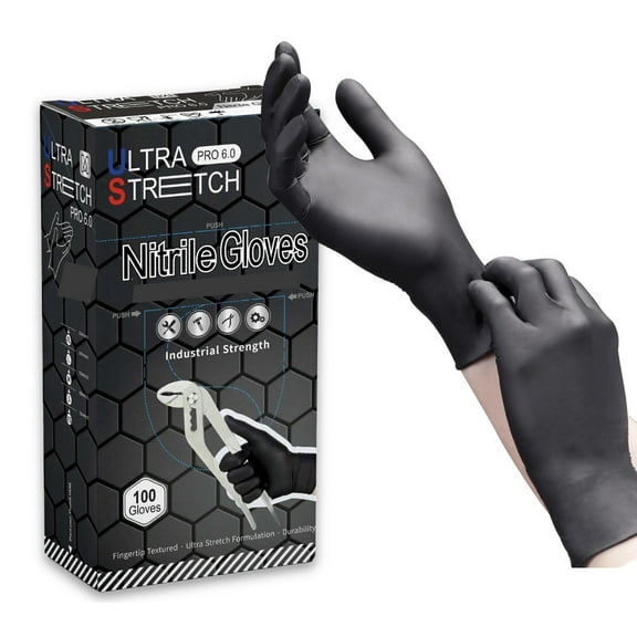 100 pcs Ultra Stretch Professional HEAVY DUTY 6.0 Nitrile Gloves, Disposable, Latex Free, Textured Fingertips, Cleaning, Chemical Resistance,Medical, Small