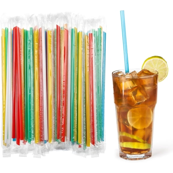 200 pcs colored cocktail straws individually packaged 8.27 inches, single-use plastic straws individually packaged, colorful cute single-use plastic straws in bulk for juice, coffee, milk, cocktails,