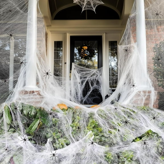 200 sqft Halloween Spider Web Decor - Includes 10 Fake Spiders, Stretchable Cobweb for Indoor & Outdoor Use, Cobweb Halloween Decor for Party Supplies