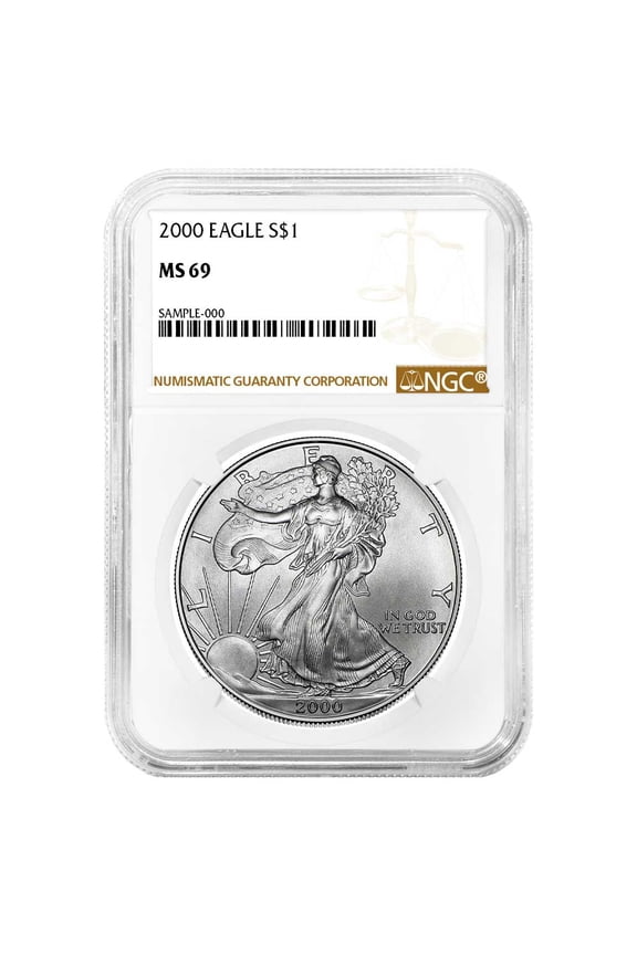 2000 $1 1-oz American Silver Eagle NGC MS69 Brown Label